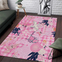 Pink Palaka Crane and Flowers Area Rug Japan Heritage Spirit - Polynesian Pride