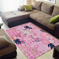 Pink Palaka Crane and Flowers Area Rug Japan Heritage Spirit - Polynesian Pride