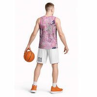 Pink Palaka Crane and Flowers Basketball Jersey Japan Heritage Spirit - Polynesian Pride