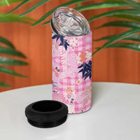 Pink Palaka Crane and Flowers 4 in 1 Can Cooler Tumbler Japan Heritage Spirit - Polynesian Pride