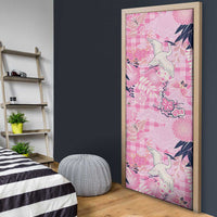 Pink Palaka Crane and Flowers Door Cover Japan Heritage Spirit - Polynesian Pride