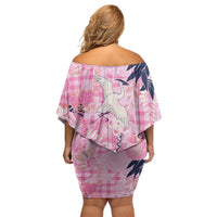 Pink Palaka Crane and Flowers Family Matching Off Shoulder Short Dress and Hawaiian Shirt Japan Heritage Spirit - Polynesian Pride
