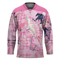 Pink Palaka Crane and Flowers Hockey Jersey Japan Heritage Spirit LT9 Unisex Pink - Polynesian Pride