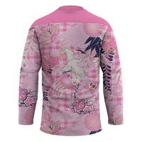 Pink Palaka Crane and Flowers Hockey Jersey Japan Heritage Spirit LT9 - Polynesian Pride
