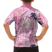 Pink Palaka Crane and Flowers Kid Hawaiian Shirt Japan Heritage Spirit - Polynesian Pride