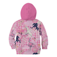 Pink Palaka Crane and Flowers Kid Hoodie Japan Heritage Spirit - Polynesian Pride