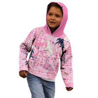 Pink Palaka Crane and Flowers Kid Hoodie Japan Heritage Spirit - Polynesian Pride