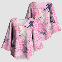 Pink Palaka Crane and Flowers Kimono Sleeve Blouse Japan Heritage Spirit - Polynesian Pride