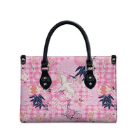 Pink Palaka Crane and Flowers Leather Bag Japan Heritage Spirit - Polynesian Pride