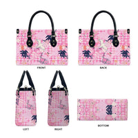 Pink Palaka Crane and Flowers Leather Bag Japan Heritage Spirit - Polynesian Pride
