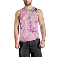 Pink Palaka Crane and Flowers Men Tank Top Japan Heritage Spirit - Polynesian Pride