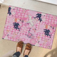 Pink Palaka Crane and Flowers Rubber Doormat Japan Heritage Spirit - Polynesian Pride