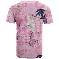 Pink Palaka Crane and Flowers T Shirt Japan Heritage Spirit - Polynesian Pride