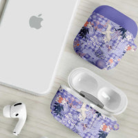 Purple Palaka Crane and Flowers AirPods Case Japan Heritage Spirit LT9 - Polynesian Pride