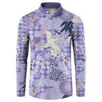 Purple Palaka Crane and Flowers Button Sweatshirt Japan Heritage Spirit - Polynesian Pride