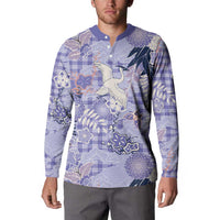 Purple Palaka Crane and Flowers Button Sweatshirt Japan Heritage Spirit - Polynesian Pride