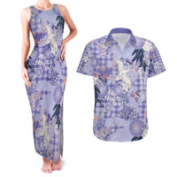 Purple Palaka Crane and Flowers Couples Matching Tank Maxi Dress and Hawaiian Shirt Japan Heritage Spirit - Polynesian Pride