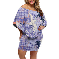 Purple Palaka Crane and Flowers Family Matching Off Shoulder Short Dress and Hawaiian Shirt Japan Heritage Spirit - Polynesian Pride