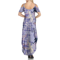 Purple Palaka Crane and Flowers Family Matching Summer Maxi Dress and Hawaiian Shirt Japan Heritage Spirit - Polynesian Pride