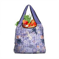 Purple Palaka Crane and Flowers Grocery Bag Japan Heritage Spirit - Polynesian Pride