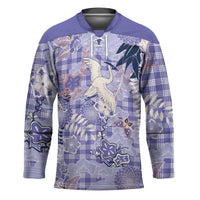Purple Palaka Crane and Flowers Hockey Jersey Japan Heritage Spirit LT9 Unisex Purple - Polynesian Pride