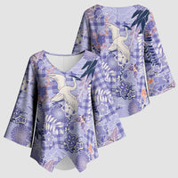 Purple Palaka Crane and Flowers Kimono Sleeve Blouse Japan Heritage Spirit - Polynesian Pride