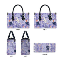 Purple Palaka Crane and Flowers Leather Bag Japan Heritage Spirit - Polynesian Pride
