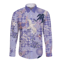 Purple Palaka Crane and Flowers Long Sleeve Button Shirt Japan Heritage Spirit - Polynesian Pride
