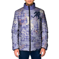 Purple Palaka Crane and Flowers Padded Jacket Japan Heritage Spirit - Polynesian Pride