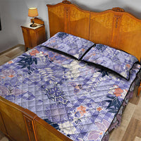 Purple Palaka Crane and Flowers Quilt Bed Set Japan Heritage Spirit - Polynesian Pride