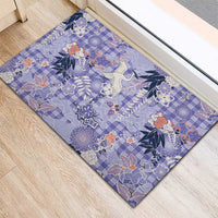 Purple Palaka Crane and Flowers Rubber Doormat Japan Heritage Spirit - Polynesian Pride