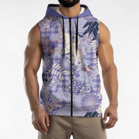 Purple Palaka Crane and Flowers Sleeveless Zip Hoodie Japan Heritage Spirit LT9 - Polynesian Pride