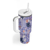Purple Palaka Crane and Flowers Tumbler With Handle Japan Heritage Spirit LT9 - Polynesian Pride