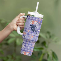 Purple Palaka Crane and Flowers Tumbler With Handle Japan Heritage Spirit LT9 - Polynesian Pride