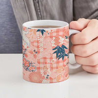 Red Palaka Crane and Flowers Ceramic Mug Japan Heritage Spirit - Polynesian Pride