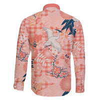 Red Palaka Crane and Flowers Family Matching Off The Shoulder Long Sleeve Dress and Hawaiian Shirt Japan Heritage Spirit - Polynesian Pride