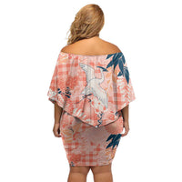 Red Palaka Crane and Flowers Family Matching Off Shoulder Short Dress and Hawaiian Shirt Japan Heritage Spirit - Polynesian Pride