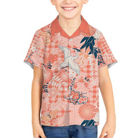 Red Palaka Crane and Flowers Family Matching Short Sleeve Bodycon Dress and Hawaiian Shirt Japan Heritage Spirit LT9 Son's Shirt Red - Polynesian Pride