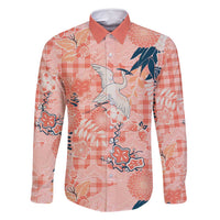 Red Palaka Crane and Flowers Family Matching Tank Maxi Dress and Hawaiian Shirt Japan Heritage Spirit LT9 Dad's Shirt - Long Sleeve Red - Polynesian Pride
