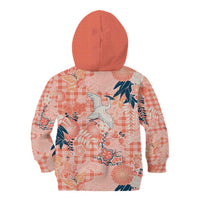 Red Palaka Crane and Flowers Kid Hoodie Japan Heritage Spirit - Polynesian Pride