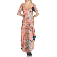 Red Palaka Crane and Flowers Summer Maxi Dress Japan Heritage Spirit - Polynesian Pride