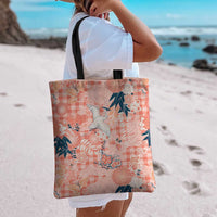 Red Palaka Crane and Flowers Tote Bag Japan Heritage Spirit - Polynesian Pride