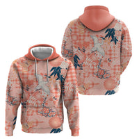 Red Palaka Crane and Flowers Zip Hoodie Japan Heritage Spirit - Polynesian Pride