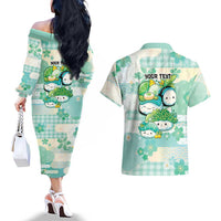 Personalized Japanese Kawaii Sushi Couples Matching Off The Shoulder Long Sleeve Dress and Hawaiian Shirt Green Wagara Palaka This Is How I Roll LT9 - Polynesian Pride