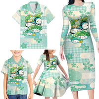 Personalized Japanese Kawaii Sushi Family Matching Long Sleeve Bodycon Dress and Hawaiian Shirt Green Wagara Palaka This Is How I Roll