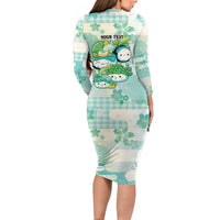 Personalized Japanese Kawaii Sushi Family Matching Long Sleeve Bodycon Dress and Hawaiian Shirt Green Wagara Palaka This Is How I Roll