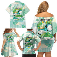 Personalized Japanese Kawaii Sushi Family Matching Off Shoulder Short Dress and Hawaiian Shirt Green Wagara Palaka This Is How I Roll