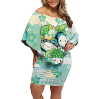 Personalized Japanese Kawaii Sushi Family Matching Off Shoulder Short Dress and Hawaiian Shirt Green Wagara Palaka This Is How I Roll