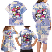 Personalized Japanese Kawaii Sushi Family Matching Long Sleeve Bodycon Dress and Hawaiian Shirt Blue Wagara Palaka This Is How I Roll