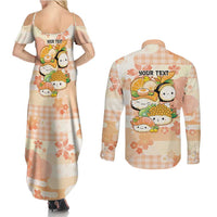 Personalized Japanese Kawaii Sushi Couples Matching Summer Maxi Dress and Long Sleeve Button Shirt Peach Wagara Palaka This Is How I Roll LT9 - Polynesian Pride